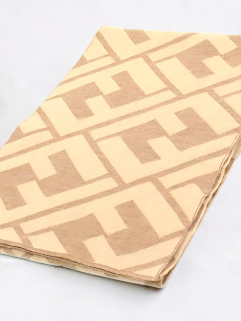 FENDI Zucca Geometric Pattern Scarf in Cream and Tan Wool